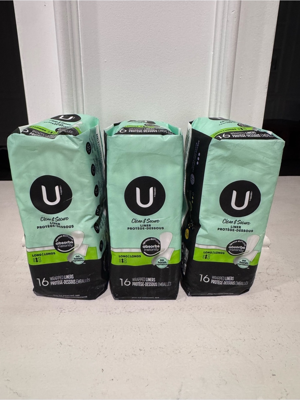 U by Kotex Clean & Secure Long Liners - 3 packs (16 Count each)